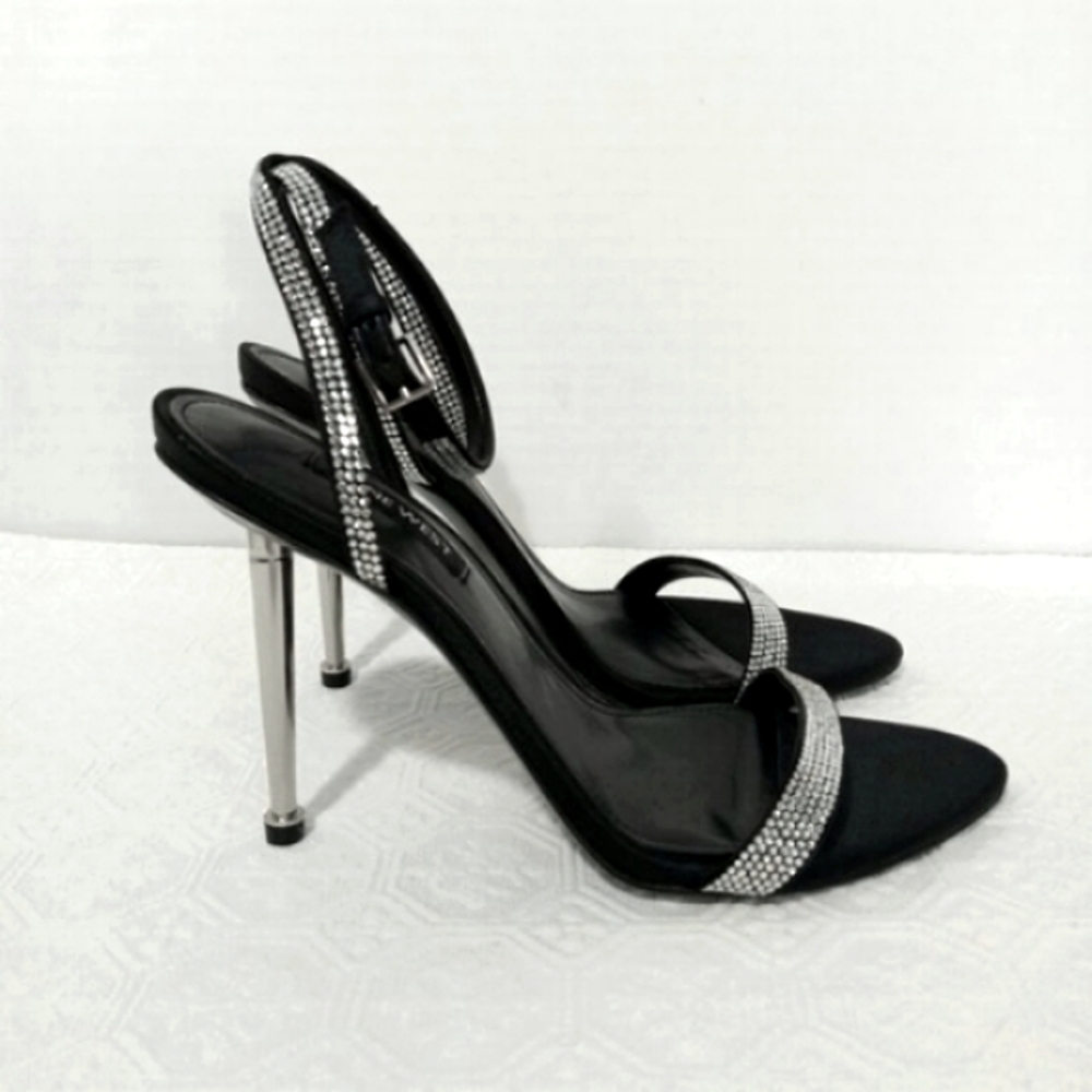 NINE WEST Reina Black and Silver Sparkle Stiletto Heel Women's Size 7.5